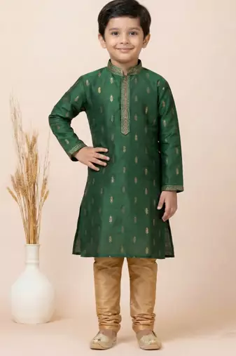 Green festive wear designer jacquard boys-kurta-pyjama