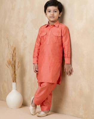 Orange festive wear designer viscose boys-dhoti-kurta 2