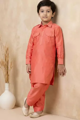 Orange festive wear designer viscose boys-dhoti-kurta