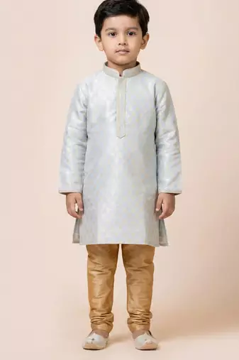 Grey festive wear designer jacquard boys-kurta-pyjama