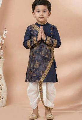 Blue festive wear designer viscose boys-dhoti-kurta 3