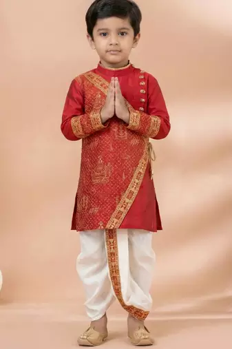 Red festive wear designer viscose boys-dhoti-kurta