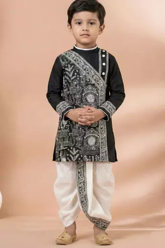 Black festive wear designer viscose boys-dhoti-kurta