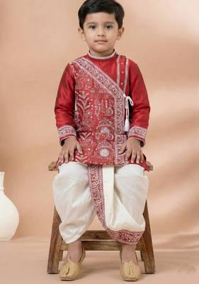 Red festive wear designer viscose boys-dhoti-kurta 3