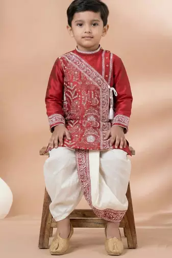 Red festive wear designer viscose boys-dhoti-kurta