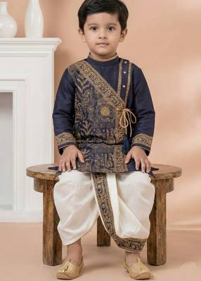 Blue festive wear designer viscose boys-dhoti-kurta 3