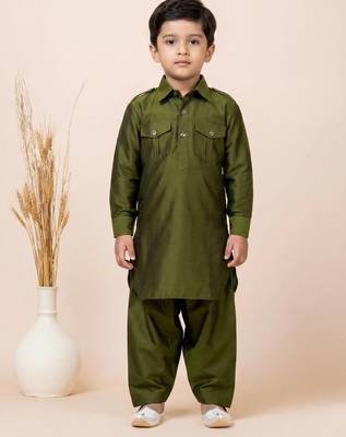 Green festive wear designer viscose boys-dhoti-kurta 2