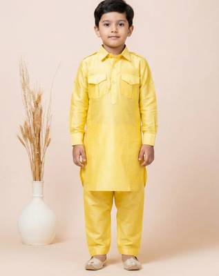 Yellow festive wear designer viscose boys-dhoti-kurta 2
