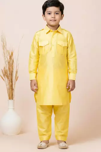 Yellow festive wear designer viscose boys-dhoti-kurta