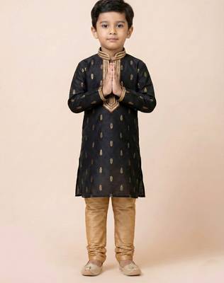 Black festive wear designer jacquard boys-kurta-pyjama 2