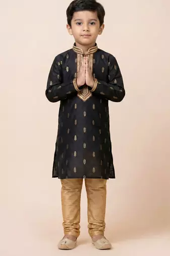 Black festive wear designer jacquard boys-kurta-pyjama
