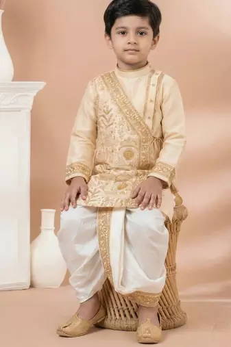 Gold festive wear designer viscose boys-dhoti-kurta