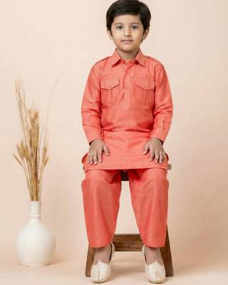Orange festive wear designer viscose boys-dhoti-kurta 3