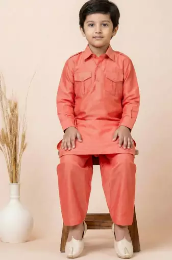 Orange festive wear designer viscose boys-dhoti-kurta