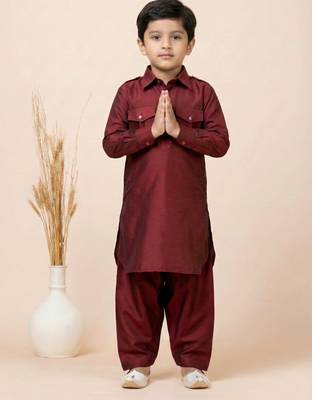Maroon festive wear designer viscose boys-dhoti-kurta 3