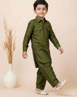 Green festive wear designer viscose boys-dhoti-kurta 3