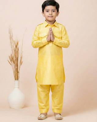 Yellow festive wear designer viscose boys-dhoti-kurta 3