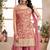 Womens Pink Color Banarasi Silk Kurta Sharara Set