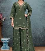 Green roman silk palazzo suit with embroidery & sequin work