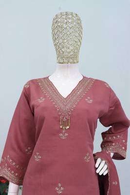 Purple roman silk stitched plazzo suit with embroidered sequin  3