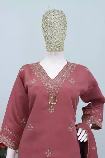 Purple roman silk stitched plazzo suit with embroidered sequin 