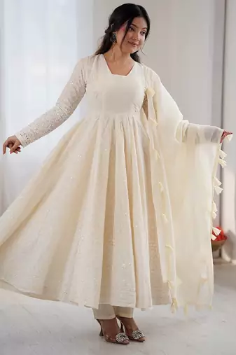 Premium quality kora cotton anarkali showroom finished | ready to wear collection