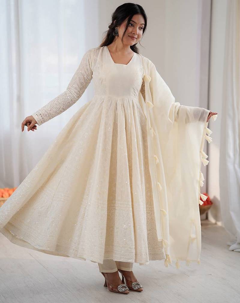 Premium quality kora cotton anarkali showroom finished | ready to wear collection