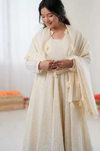 Premium quality kora cotton anarkali showroom finished | ready to wear collection