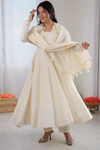Premium quality kora cotton anarkali showroom finished | ready to wear collection