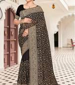 Black zarkan embroidered georgette designer saree for women