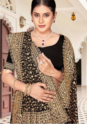 Black zarkan embroidered georgette designer saree for women 2