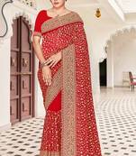 Red zarkan embroidered georgette designer saree for women