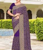Purple zarkan embroidered georgette designer saree for women