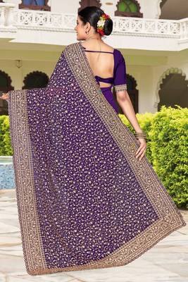 Purple zarkan embroidered georgette designer saree for women 4