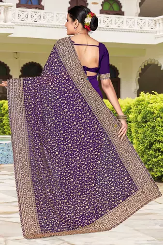Purple zarkan embroidered georgette designer saree for women