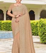 Beige zarkan embroidered georgette designer saree for women