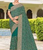 Teal green zarkan embroidered georgette designer saree for women