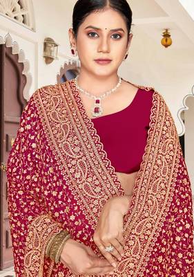 Magenta zarkan embroidered georgette designer saree for women 2