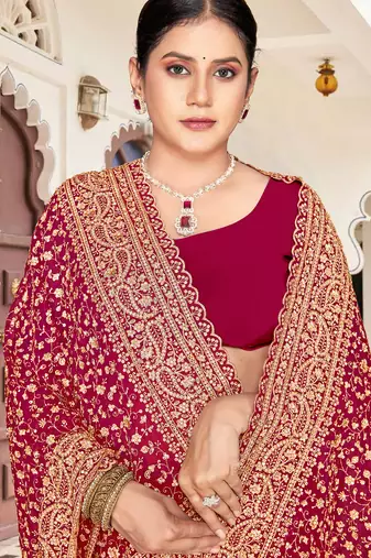 Magenta zarkan embroidered georgette designer saree for women