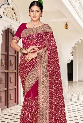 Magenta zarkan embroidered georgette designer saree for women 3