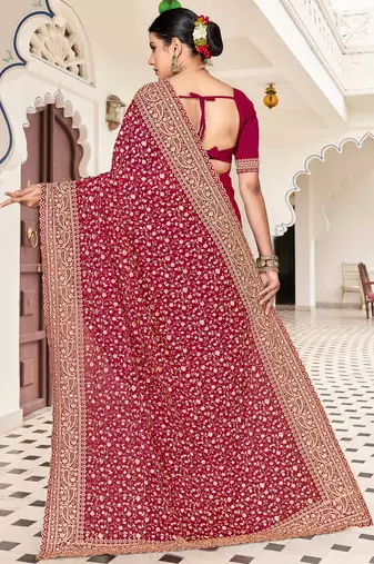 Magenta zarkan embroidered georgette designer saree for women