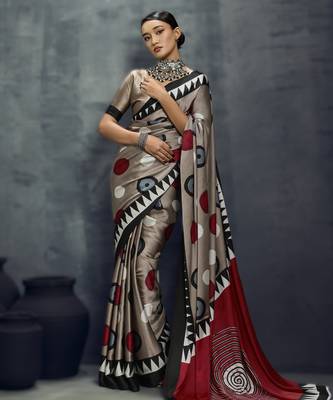Modal satin ajrakh print saree  handblock inspired ethnic wear for women 1