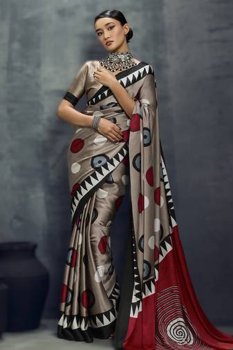 Modal satin ajrakh print saree – traditional handblock inspired ethnic wear for women