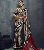 Modal satin ajrakh print saree     traditional handblock inspired ethnic wear for women