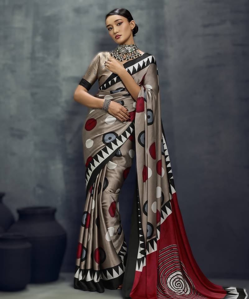 Modal satin ajrakh print saree – traditional handblock inspired ethnic wear for women