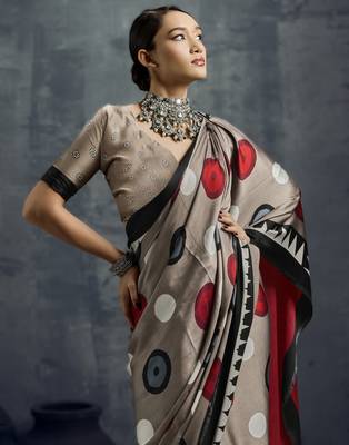 Modal satin ajrakh print saree  handblock inspired ethnic wear for women 3
