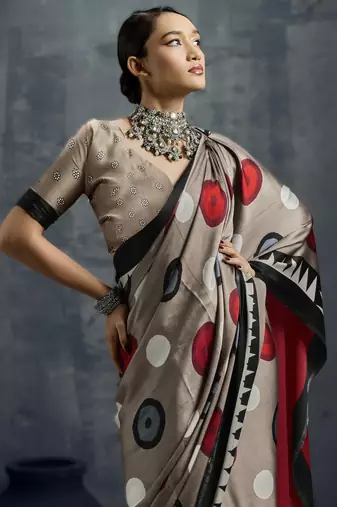 Modal satin ajrakh print saree  handblock inspired ethnic wear for women