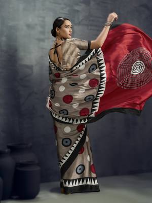 Modal satin ajrakh print saree  handblock inspired ethnic wear for women 4
