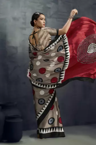 Modal satin ajrakh print saree  handblock inspired ethnic wear for women