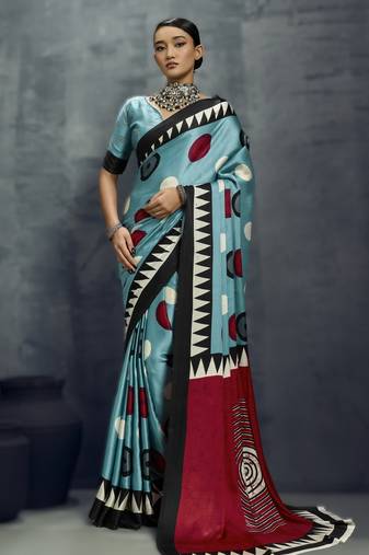 Modal satin ajrakh print saree – traditional handblock inspired ethnic wear for women